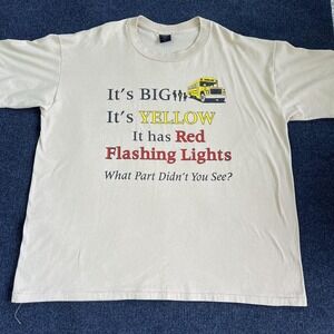Vintage School Bus Safety Shirt Mens 3XL Beige Graphic Big Yellow Funny 90s
